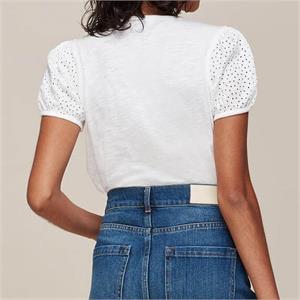 Whistles White Broderie Puff Sleeve T-Shirt